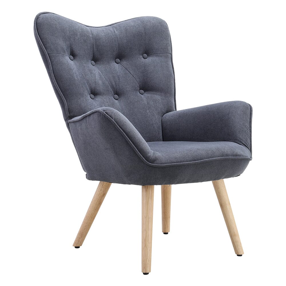 Tufted Button Linen Armchair with Wooden Legs Armchair Living and Home 