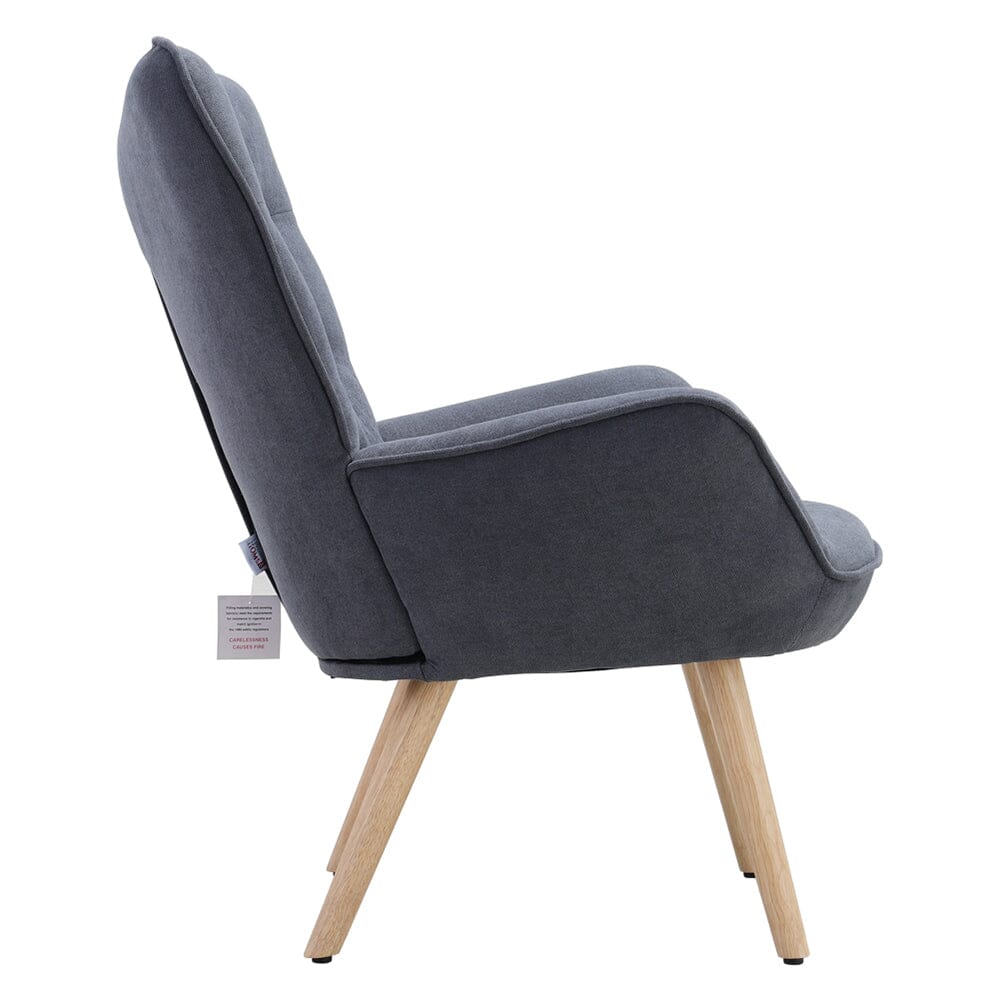 Tufted Button Linen Armchair with Wooden Legs Armchair Living and Home 