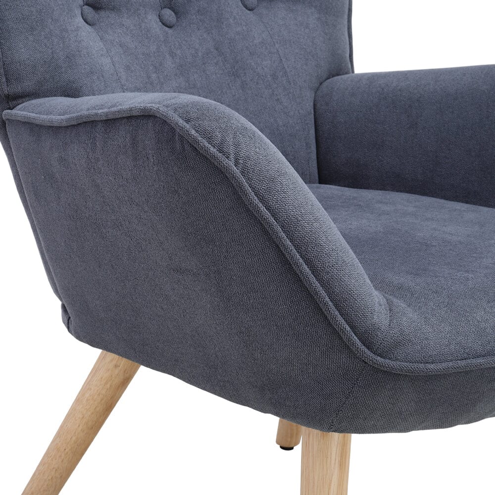 Tufted Button Linen Armchair with Wooden Legs Armchair Living and Home 