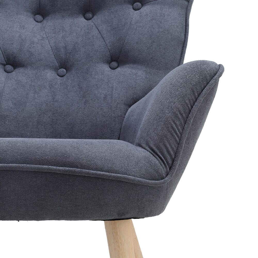 Tufted Button Linen Armchair with Wooden Legs Armchair Living and Home 