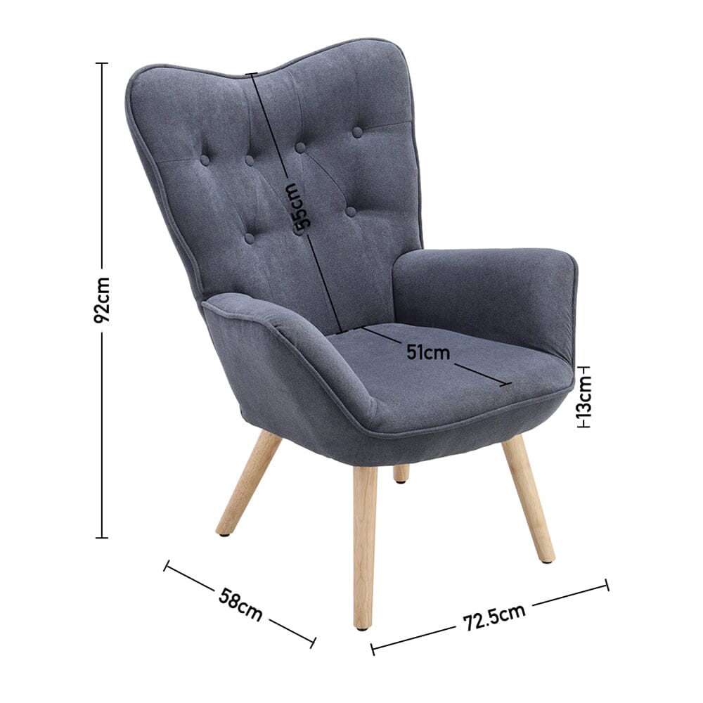 Tufted Button Linen Armchair with Wooden Legs Armchair Living and Home 
