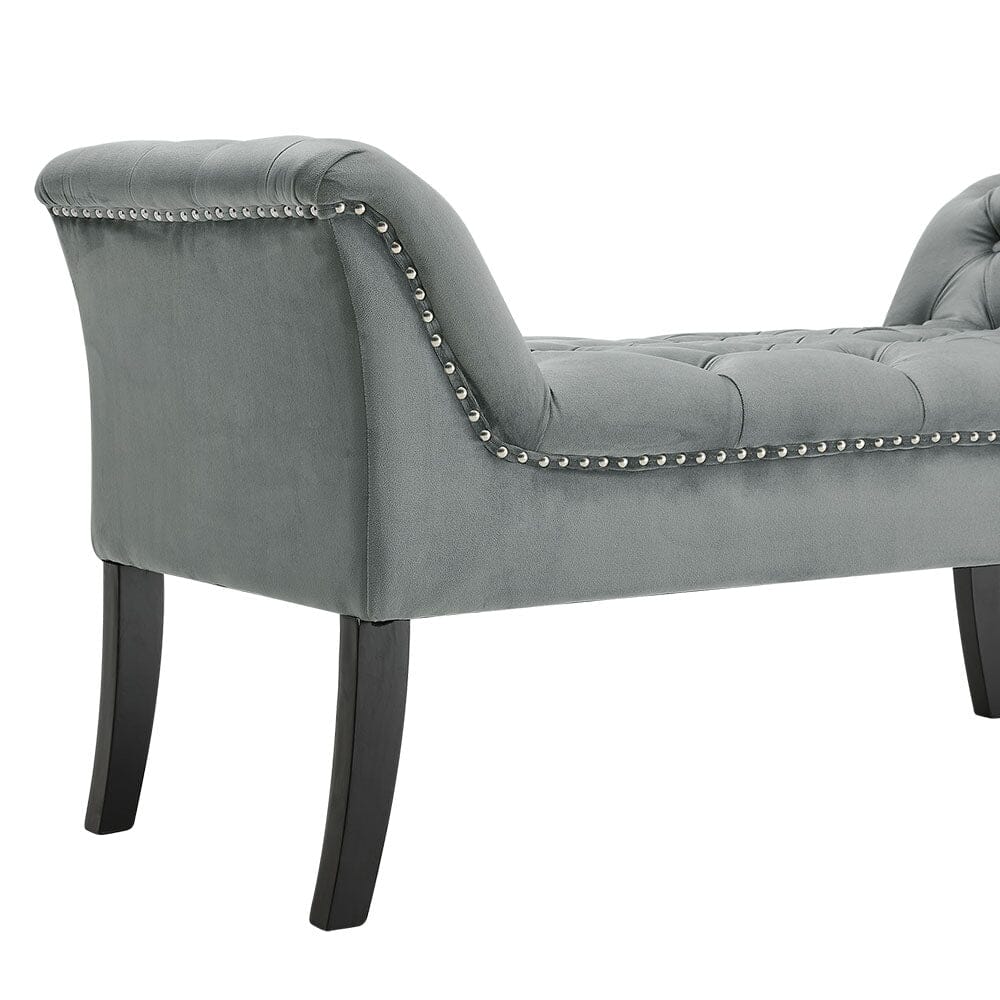 Tufted Velvet Buttoned Bench with Raised Arms Benches Living and Home 