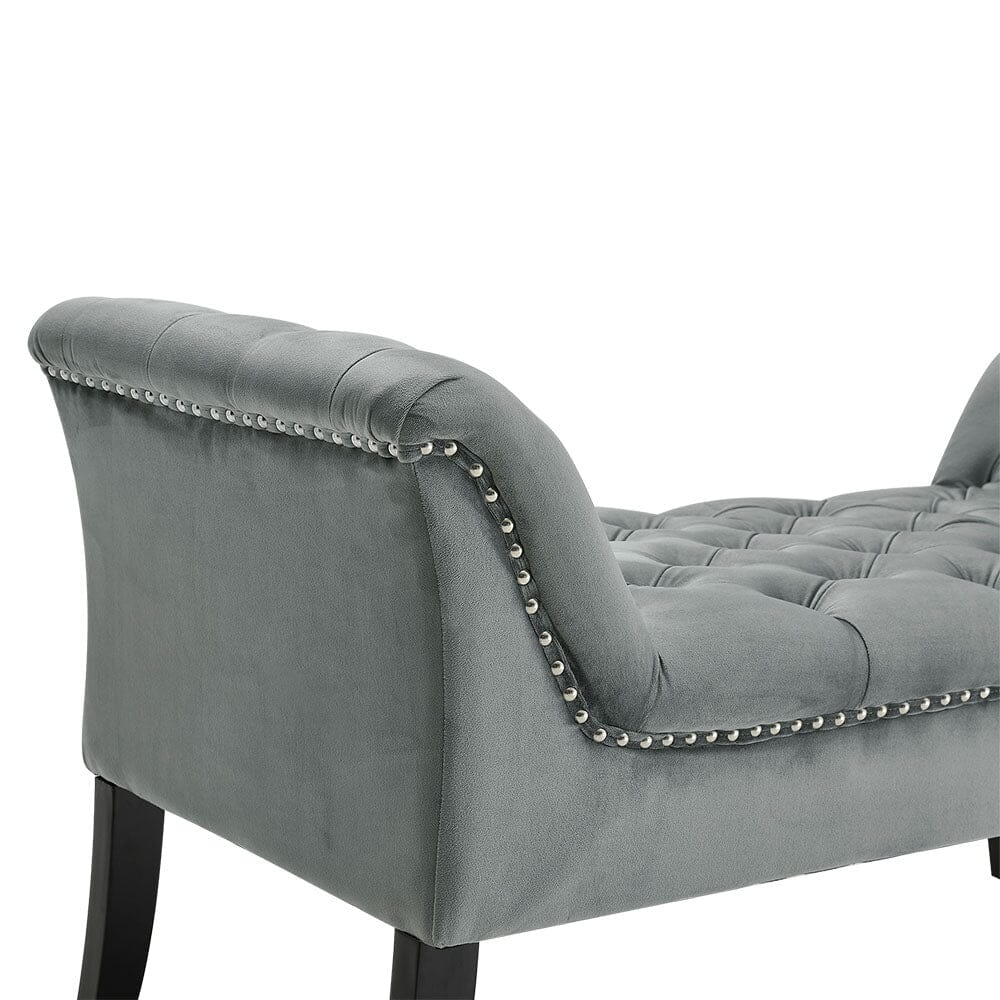 Tufted Velvet Buttoned Bench with Raised Arms Benches Living and Home 