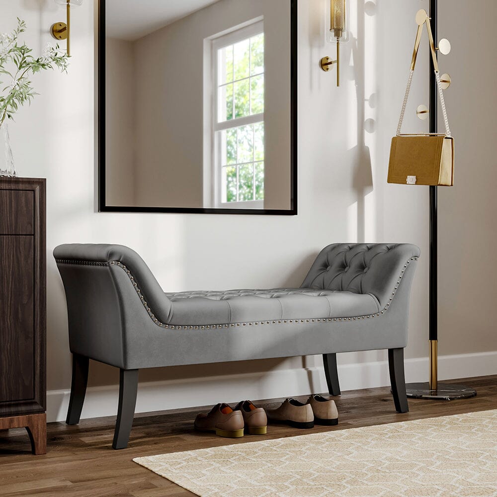 Tufted Velvet Buttoned Bench with Raised Arms Benches Living and Home 