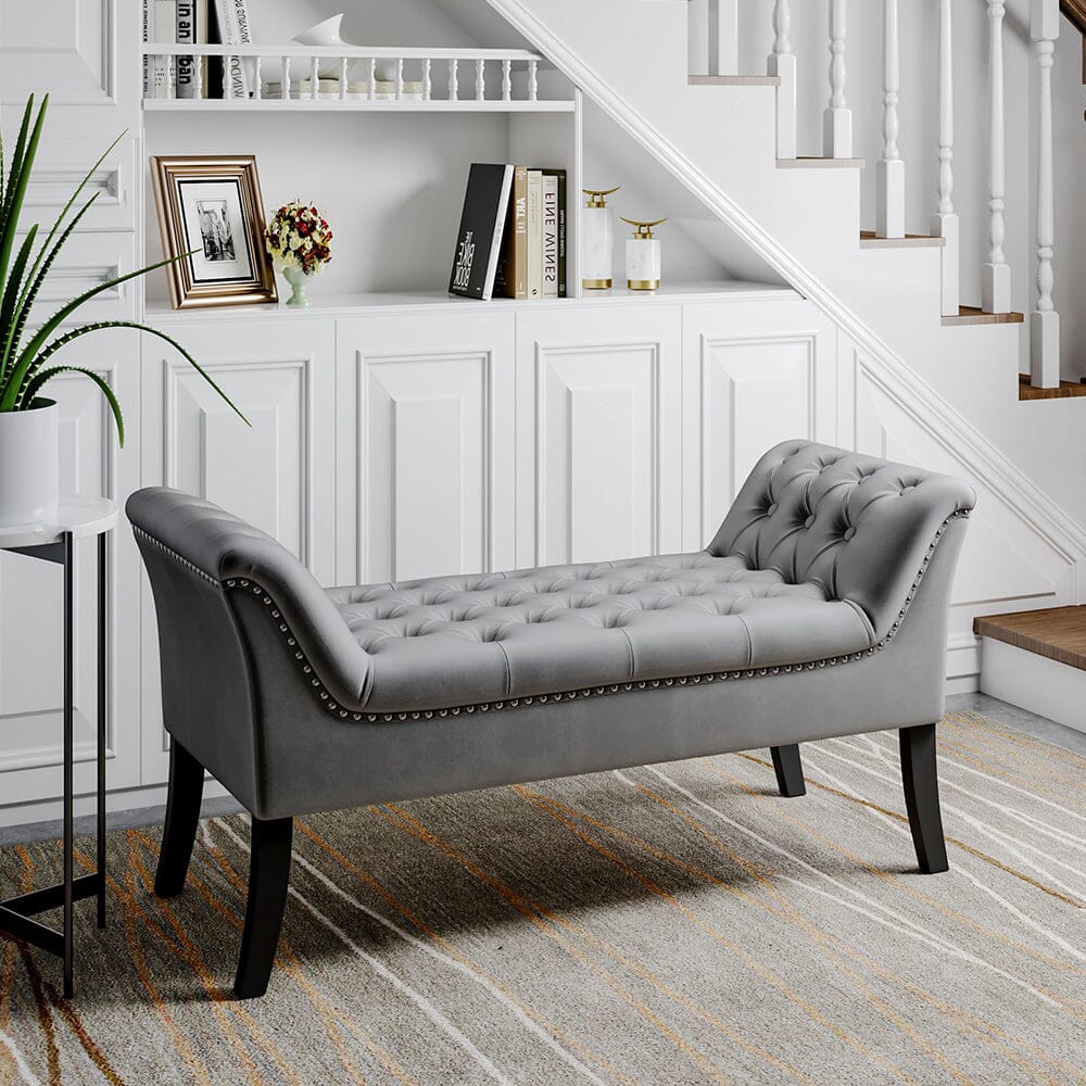 Tufted Velvet Buttoned Bench with Raised Arms Benches Living and Home 