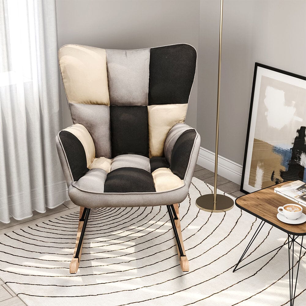 Tufted Linen Upholstered Rocking Chair Rocking Chairs Living and Home Black+White+Grey 2Units 
