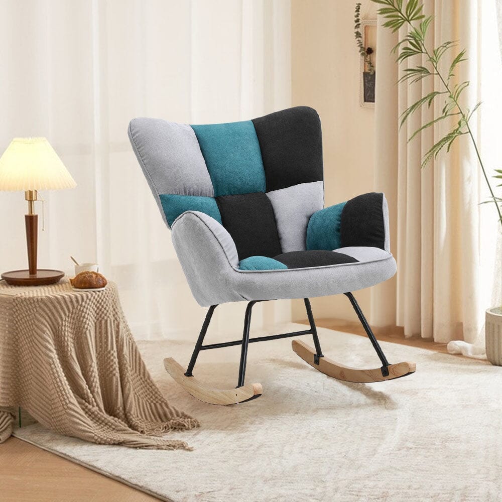 ‍Tufted Linen Upholstered Rocking Chair (100% off) Living and Home Black+Grey+Blue 1 Unit 