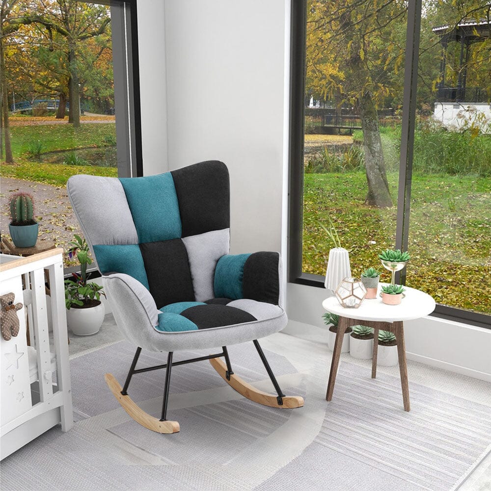 Tufted Linen Upholstered Rocking Chair Rocking Chairs Living and Home Black+Grey+Blue 2Units 