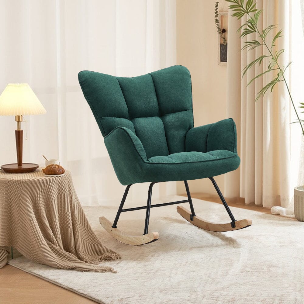 Tufted Linen Upholstered Rocking Chair Rocking Chairs Living and Home Green 1 Unit 