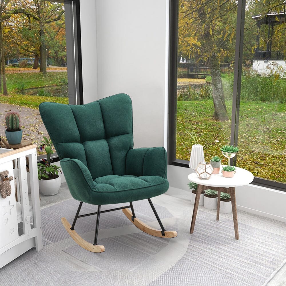 Tufted Linen Upholstered Rocking Chair Rocking Chairs Living and Home Green 2Units 