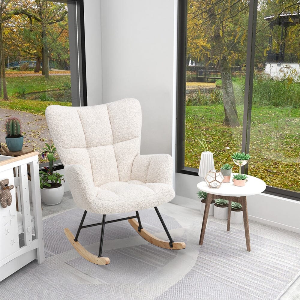 Tufted Linen Upholstered Rocking Chair Rocking Chairs Living and Home White 2Units 