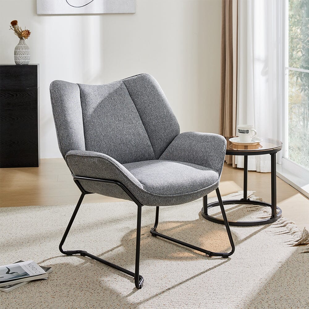 Contemporary Metal Legs Tufted Leisure Armchair Armchair Living and Home Grey Linen 