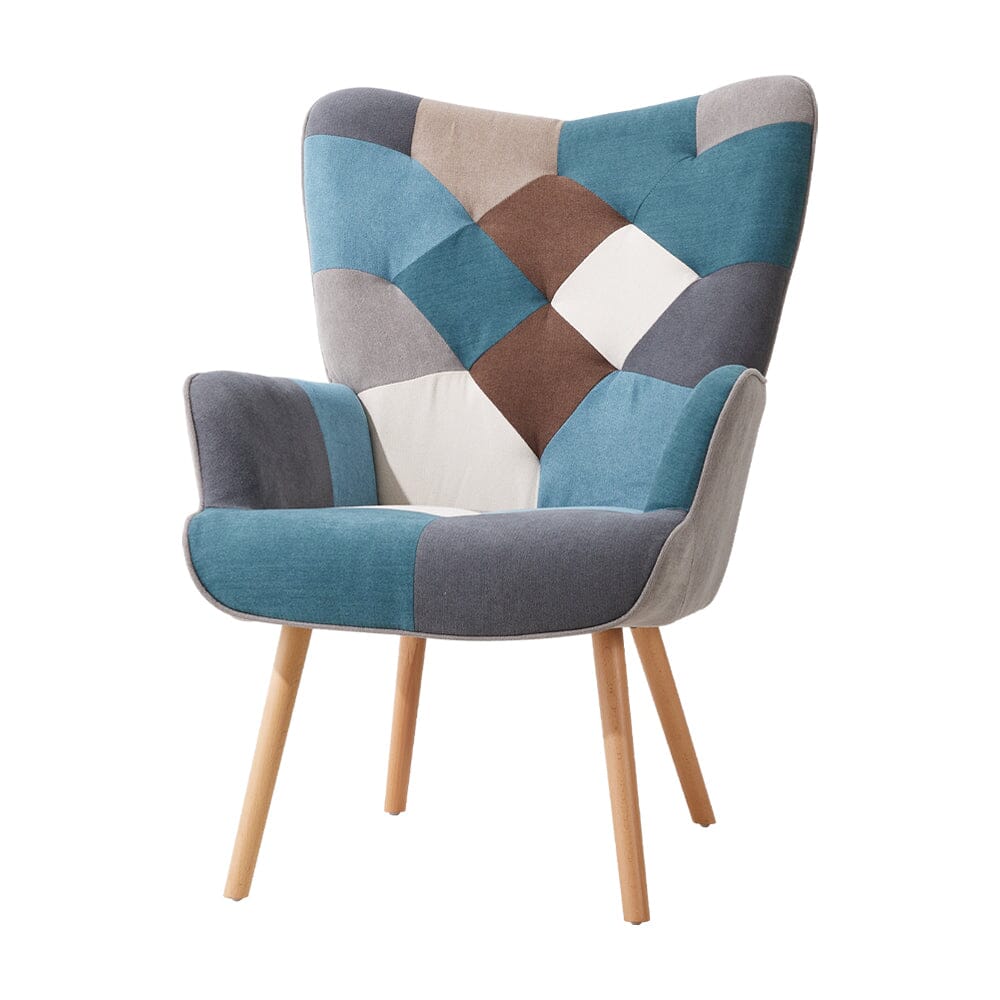Colour Block Upholstered Wingback Armchair with Footstool Armchair Living and Home 