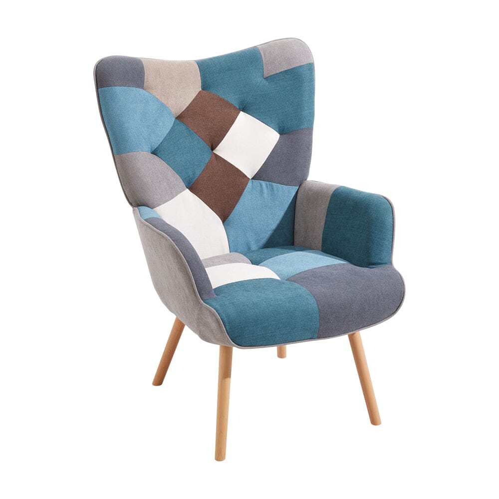 Colour Block Upholstered Wingback Armchair with Footstool Armchair Living and Home 