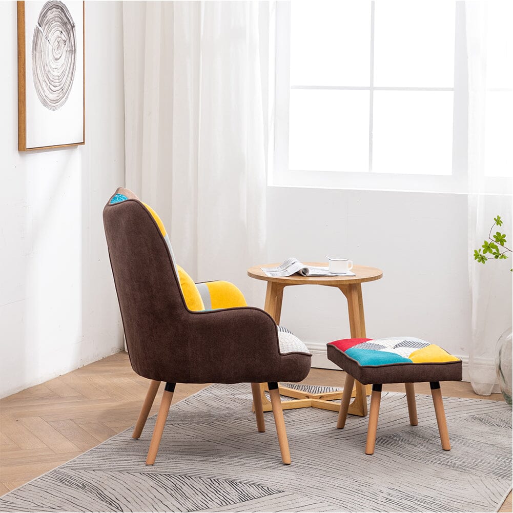Patterned Fabric Accent Chair with Ottoman & Throw Pillow Living and Home 