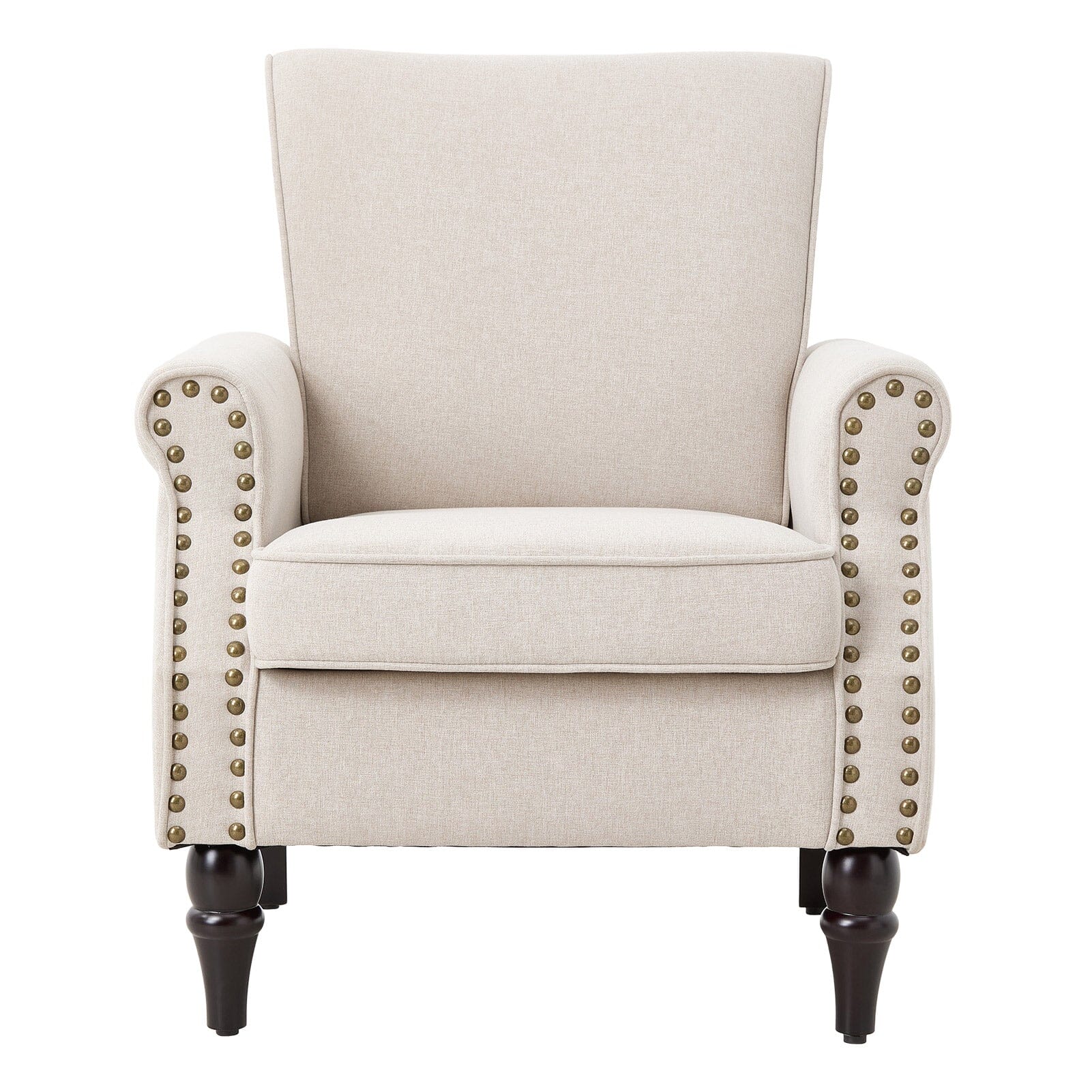 Accent Chair Beige Velvet Linen Studded Detail Rubber Wood Legs Living and Home 