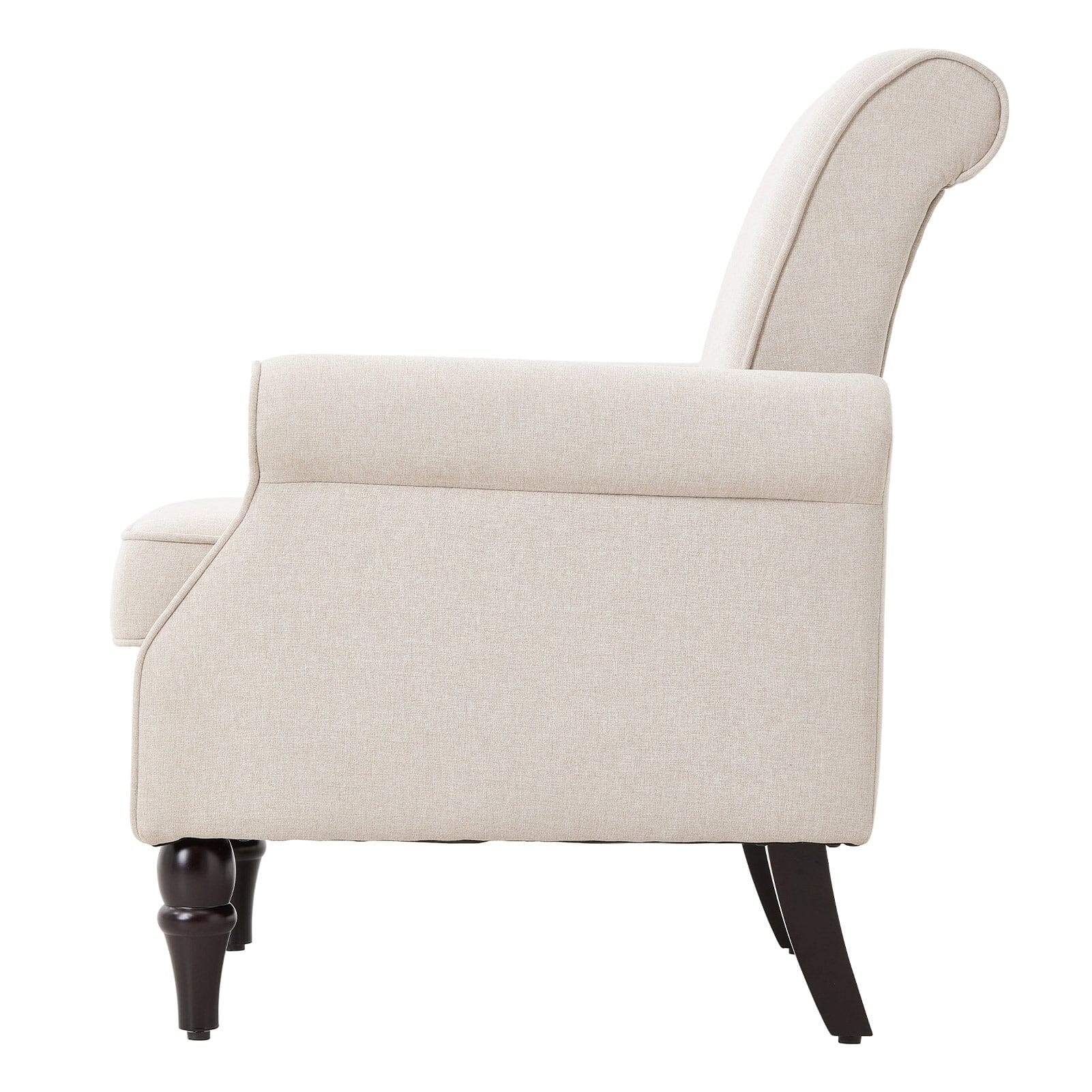 Accent Chair Beige Velvet Linen Studded Detail Rubber Wood Legs Living and Home 