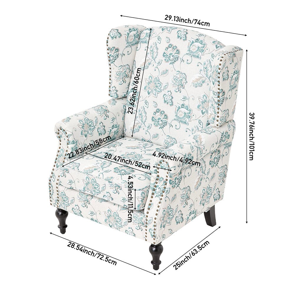 Accent Chair Green Floral Velvet Linen Rubber Wood Legs Living and Home 