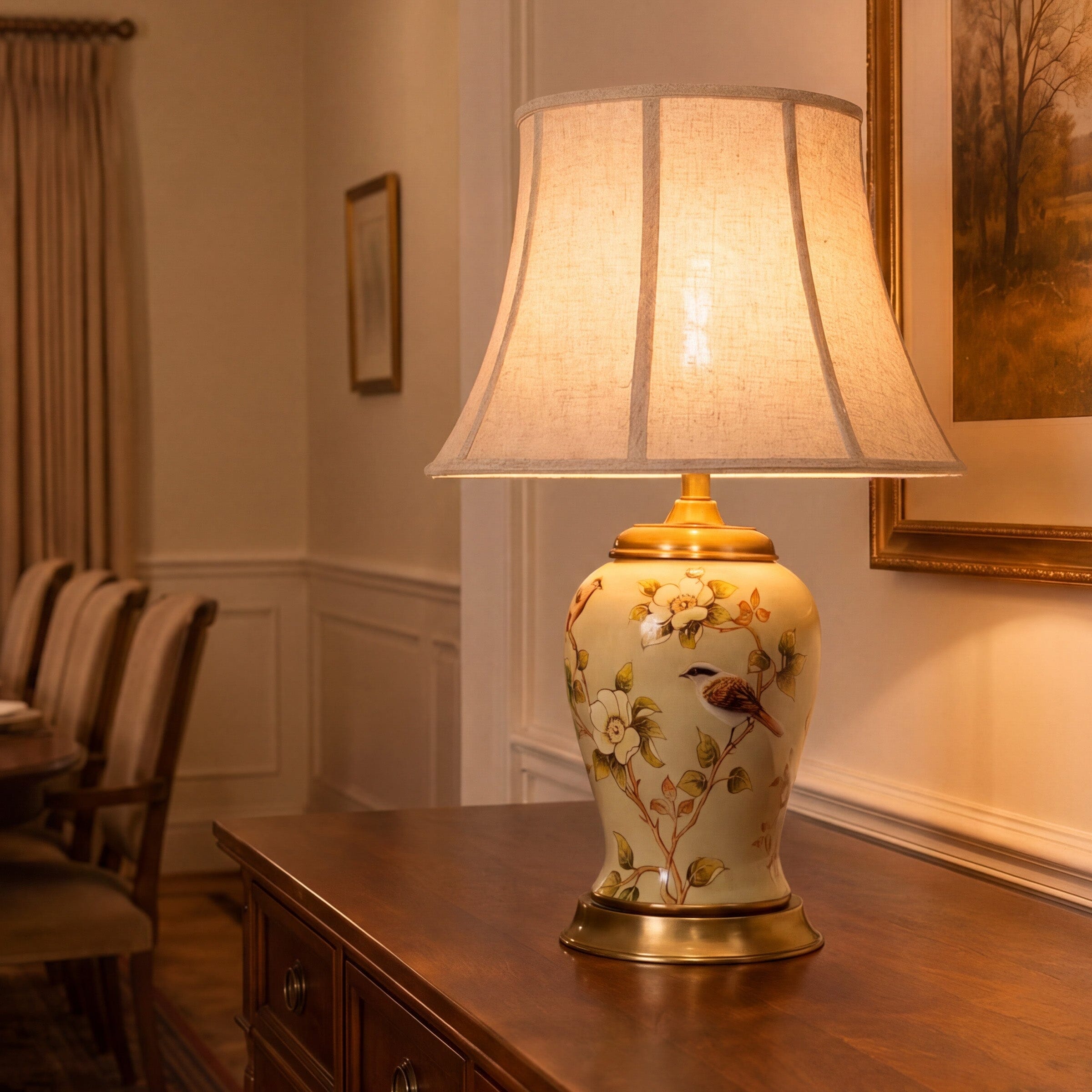 Lightsin Vintage Camellia Ceramic Table Lamp with Copper Base and Fabric Shade Lightsin UK 