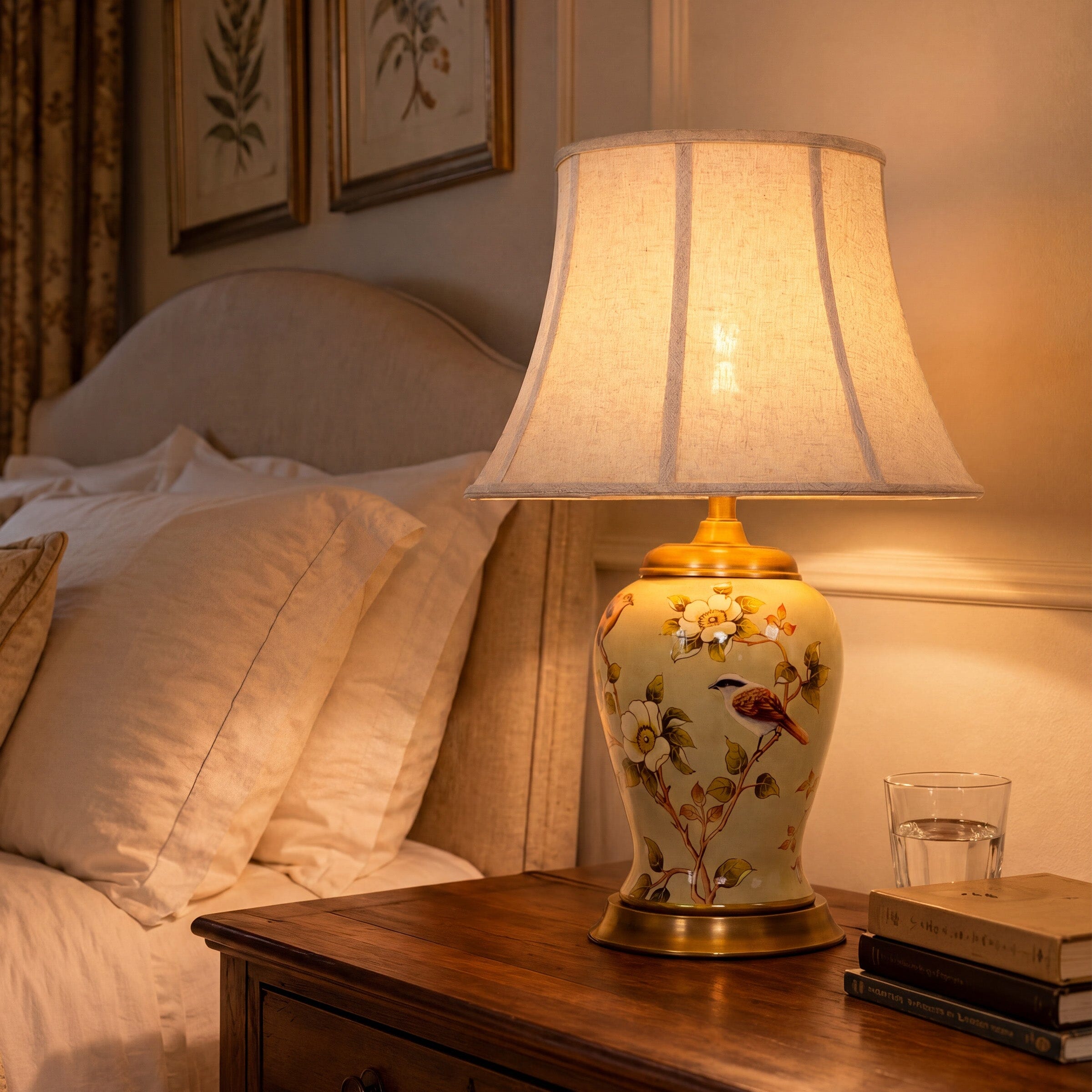 Lightsin Vintage Camellia Ceramic Table Lamp with Copper Base and Fabric Shade Lightsin UK 