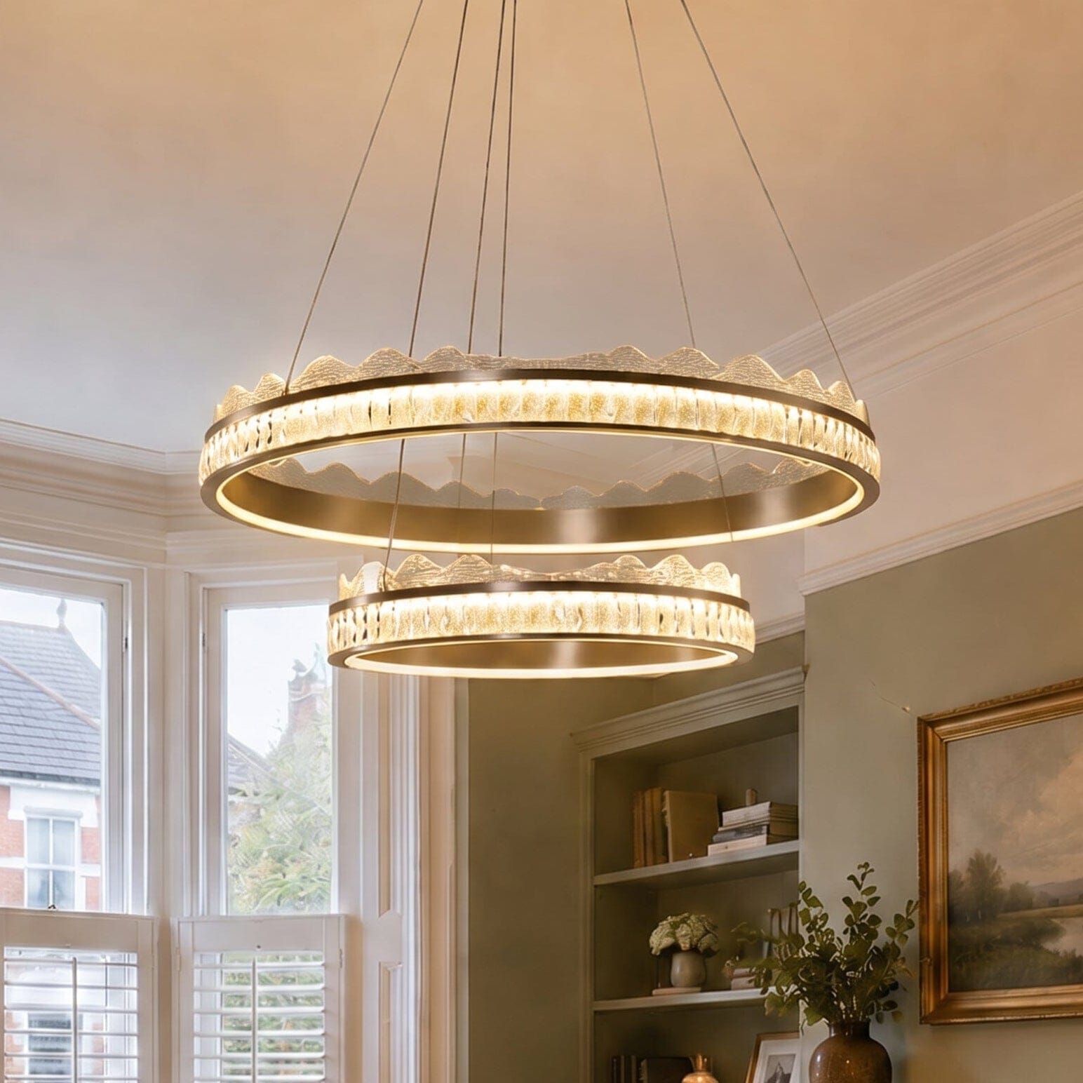 Lightsin Golden Crystal Dual-Ring LED Pendant Light in Modern Aluminum Design Lightsin UK 