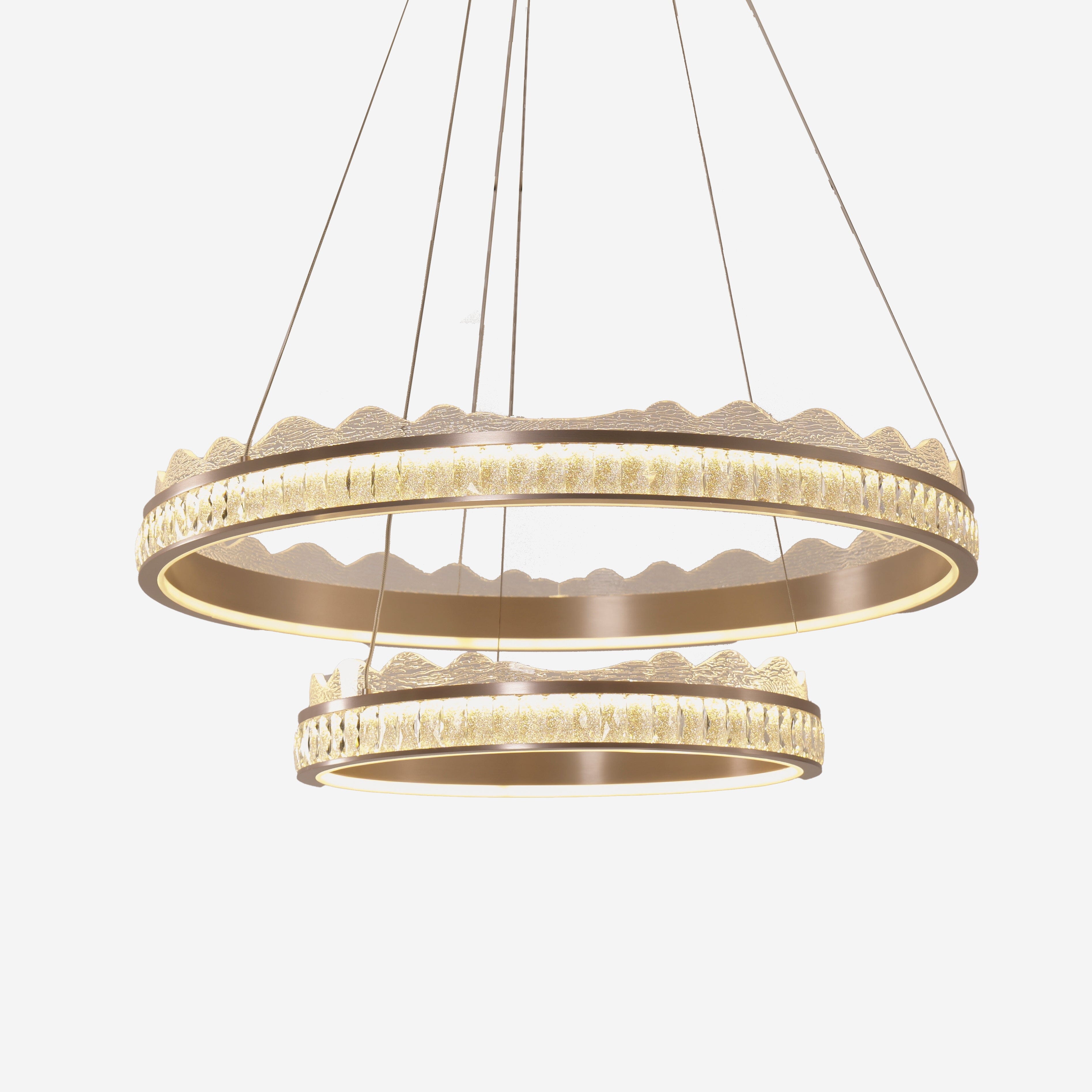 Lightsin Golden Crystal Dual-Ring LED Pendant Light in Modern Aluminum Design Lightsin UK 