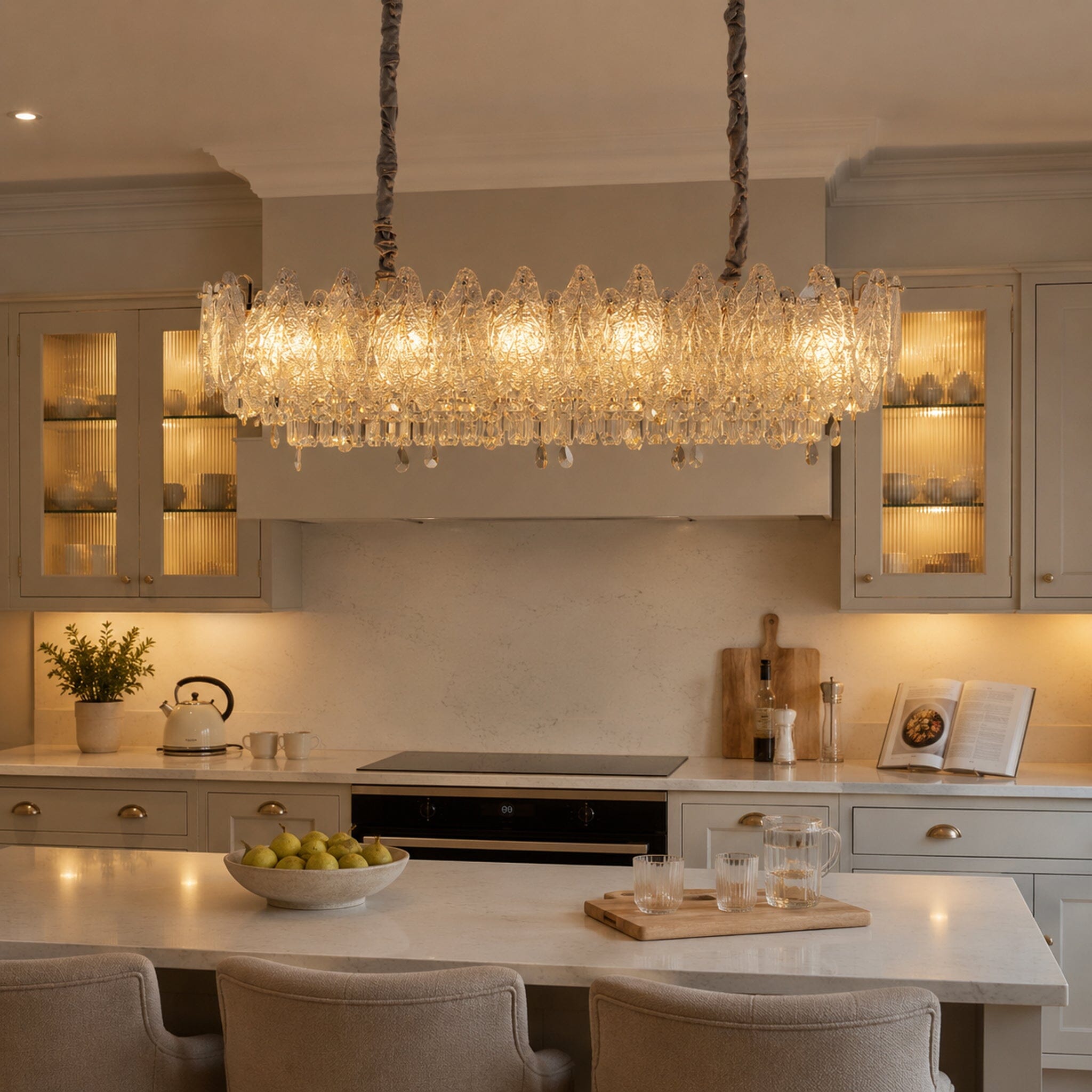 Art Deco crystal chandelier linear crystal chandelier above a kitchen island