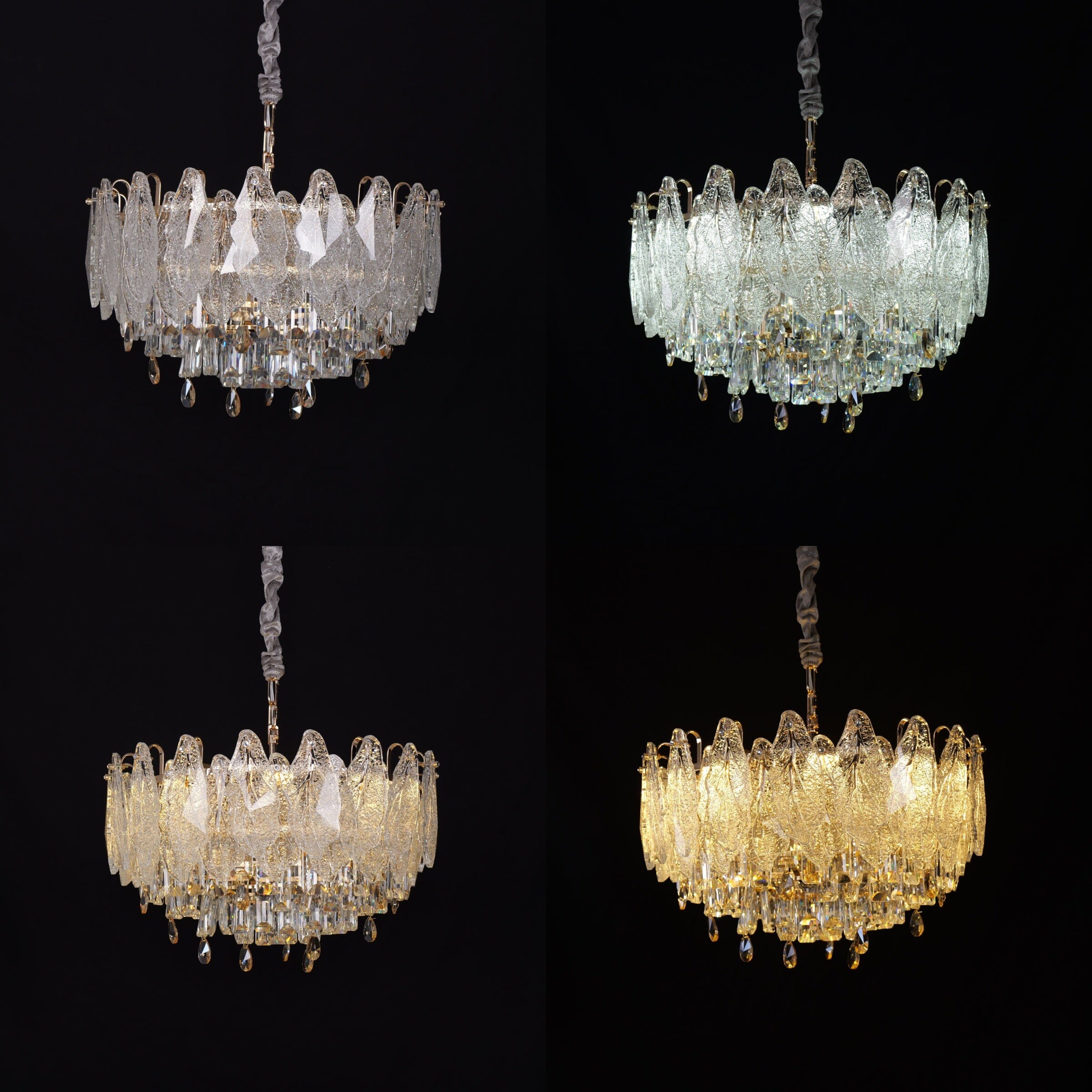 Art Deco crystal chandelier light colour comparison graphic