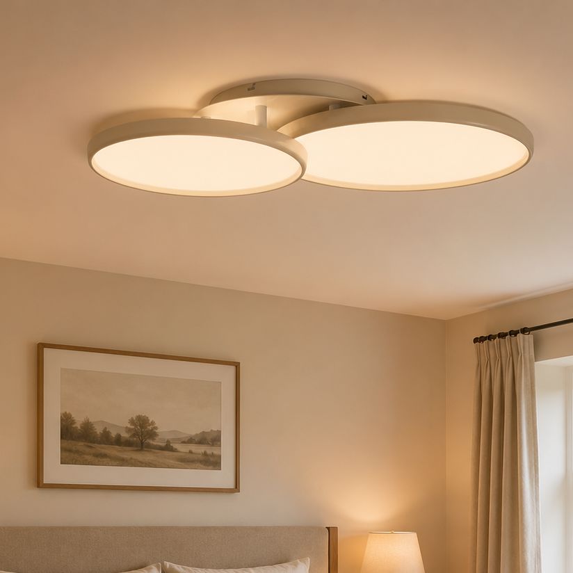two-circle ivory white LED ceiling light in a bedroom