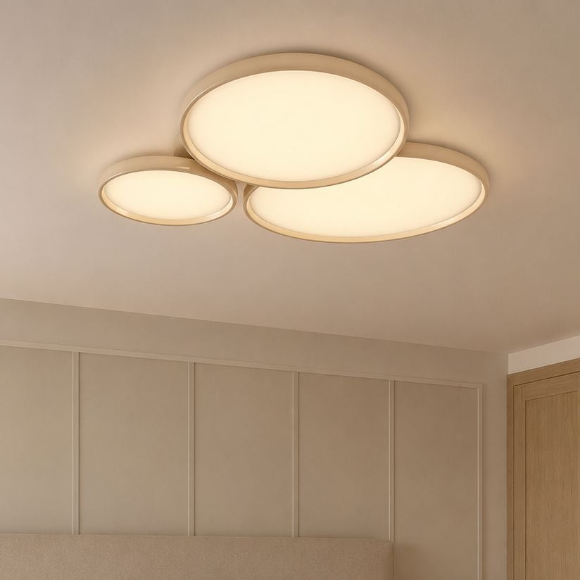 three-circle ivory white LED ceiling light close to the ceiling