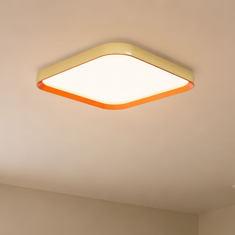 square dimmable LED flush mount ceiling light in a bedroom
