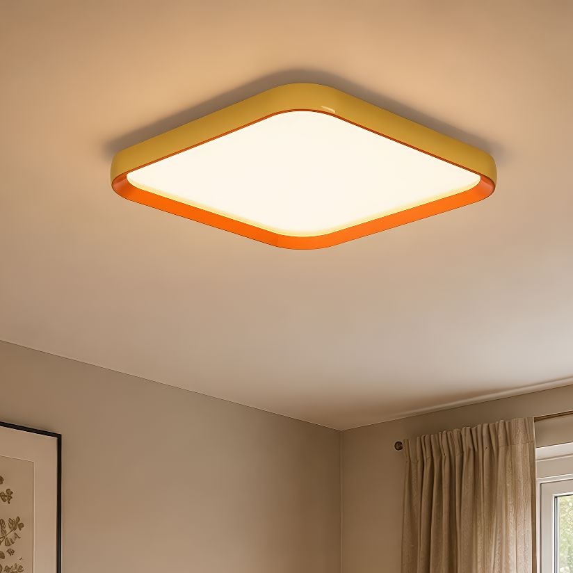 square LED ceiling light close-up with gold edge