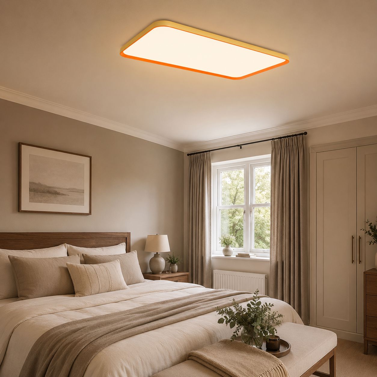 rectangular LED flush mount ceiling light in a bedroom