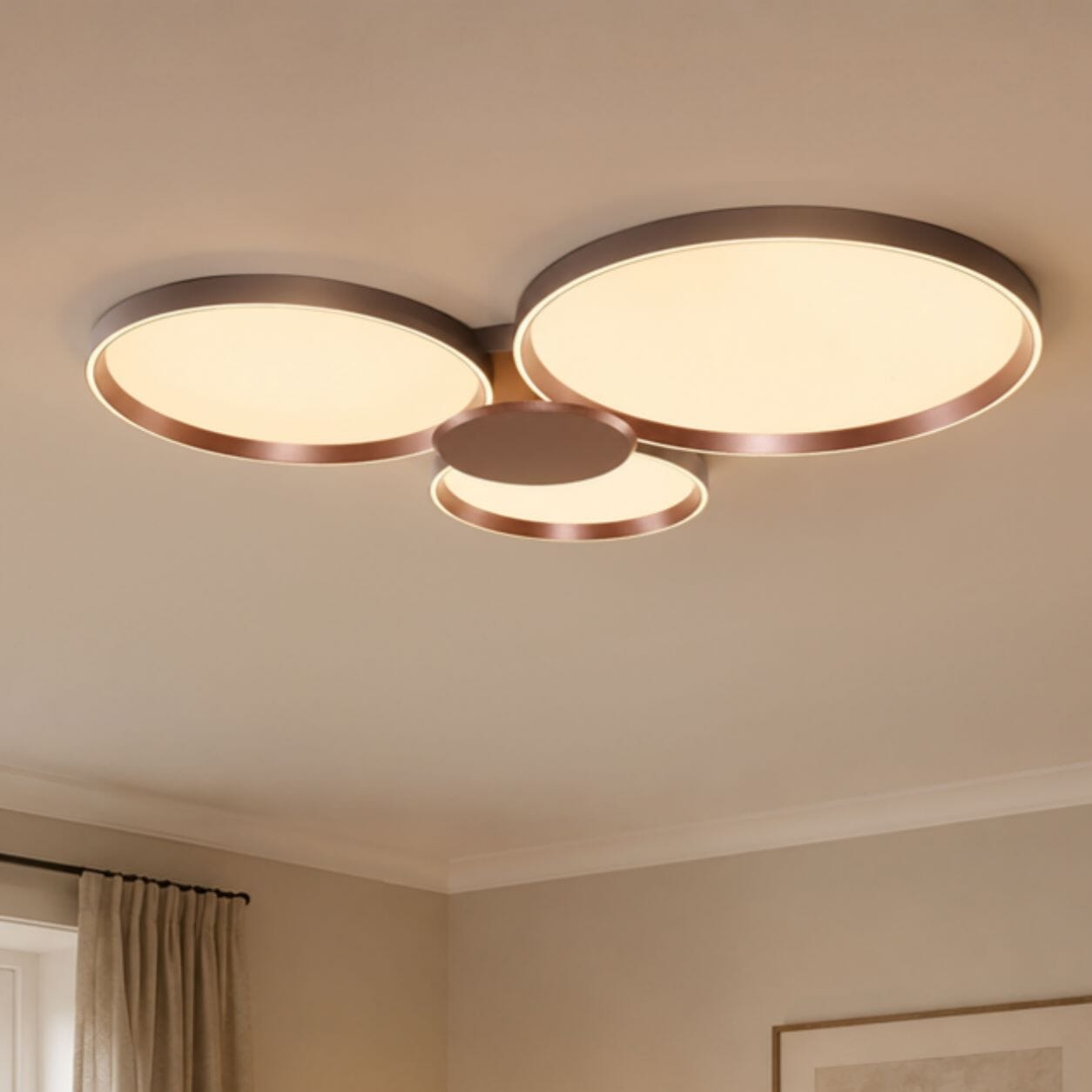 three-disk LED ceiling light close to a neutral ceiling