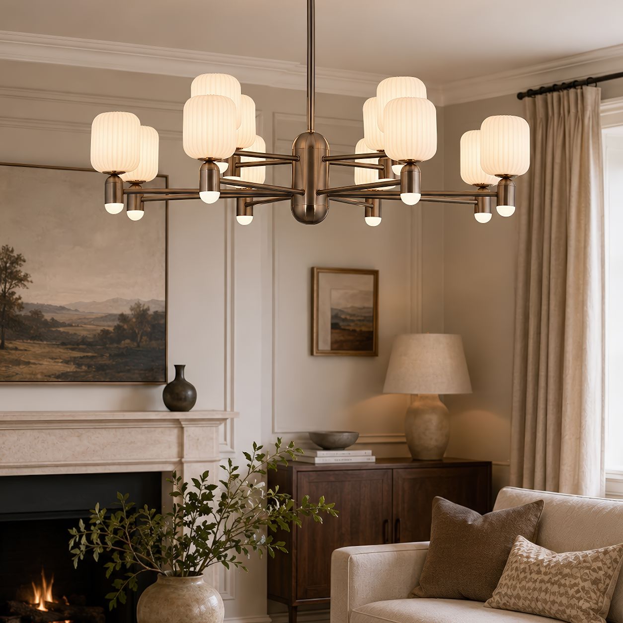 bronze acrylic shade chandelier in a classic lounge