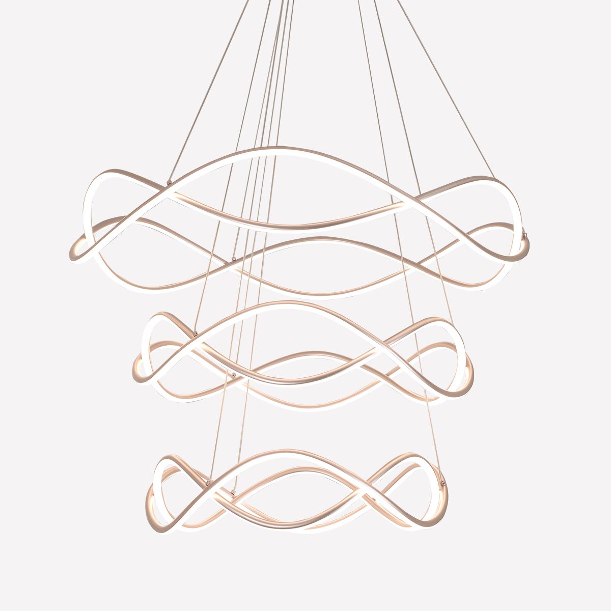 rose red spiral LED pendant light product view of layered spiral LED rings