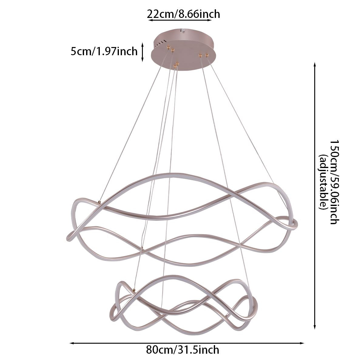 rose red spiral LED pendant light size chart for small rose red spiral pendant