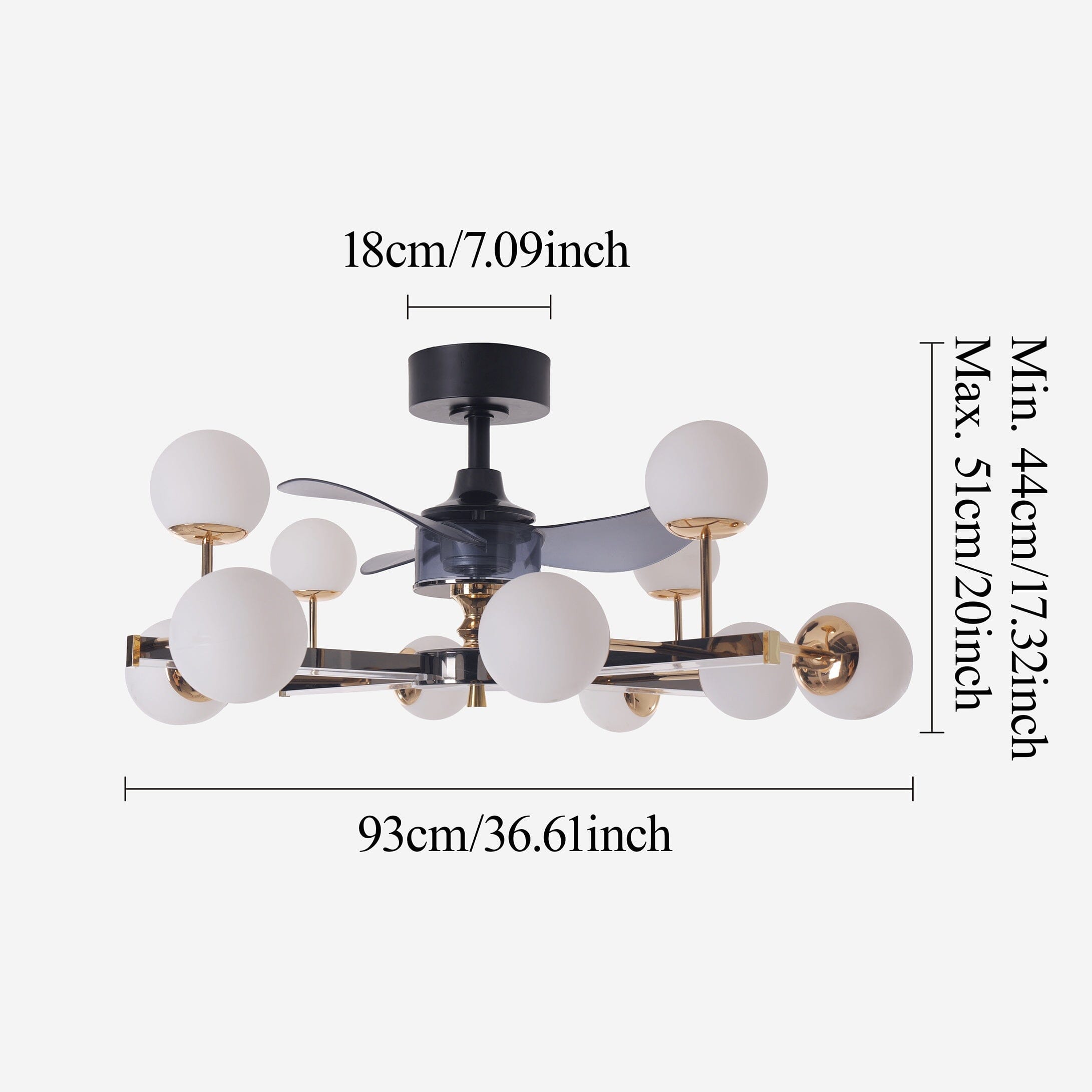 Lightsin Modern Sphere 3-Blade Ceiling Fan with Light Black & Gold Finish Lightsin UK 