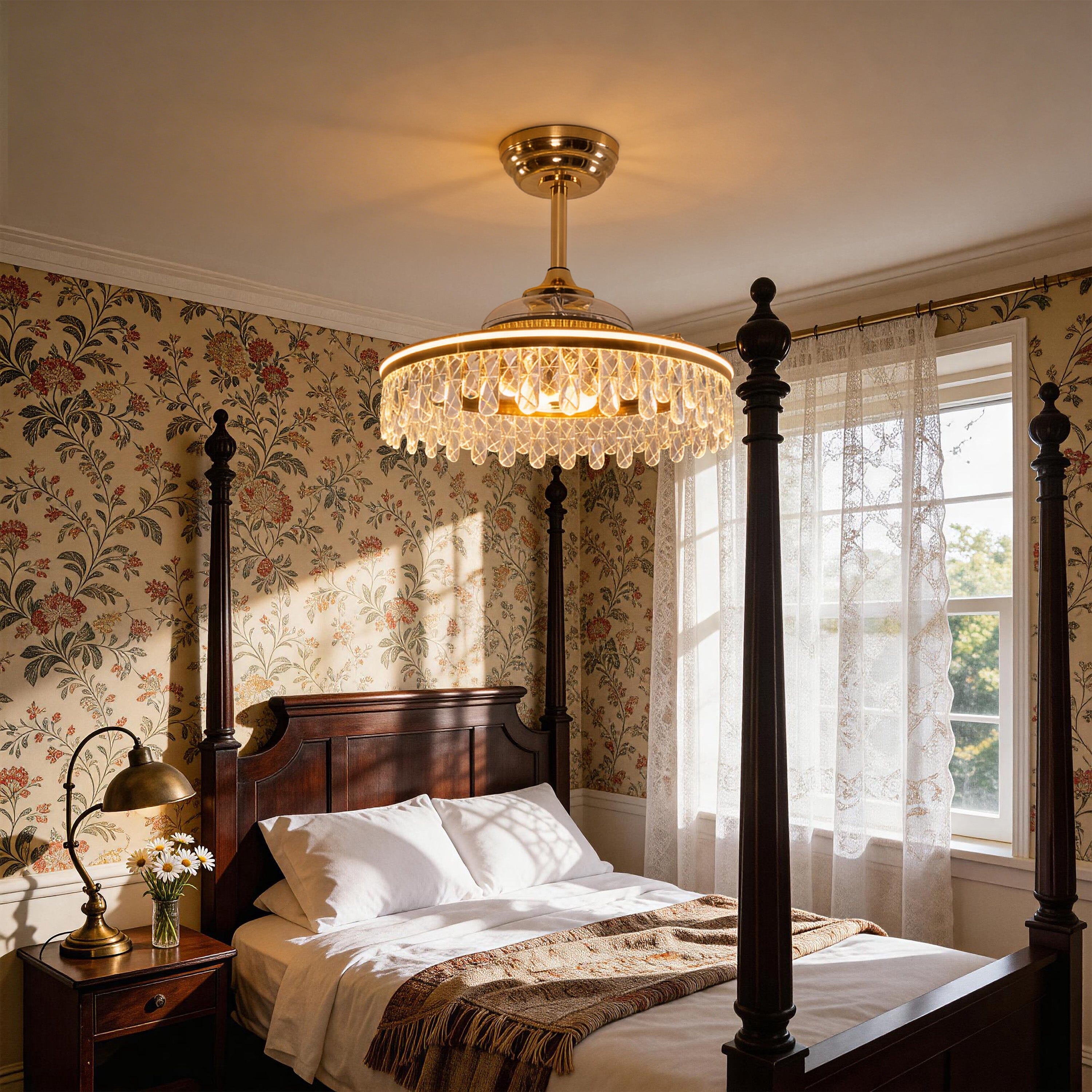 Lightsin 60cm Modern Gold Crystal Ceiling Fan with Light Lightsin UK 