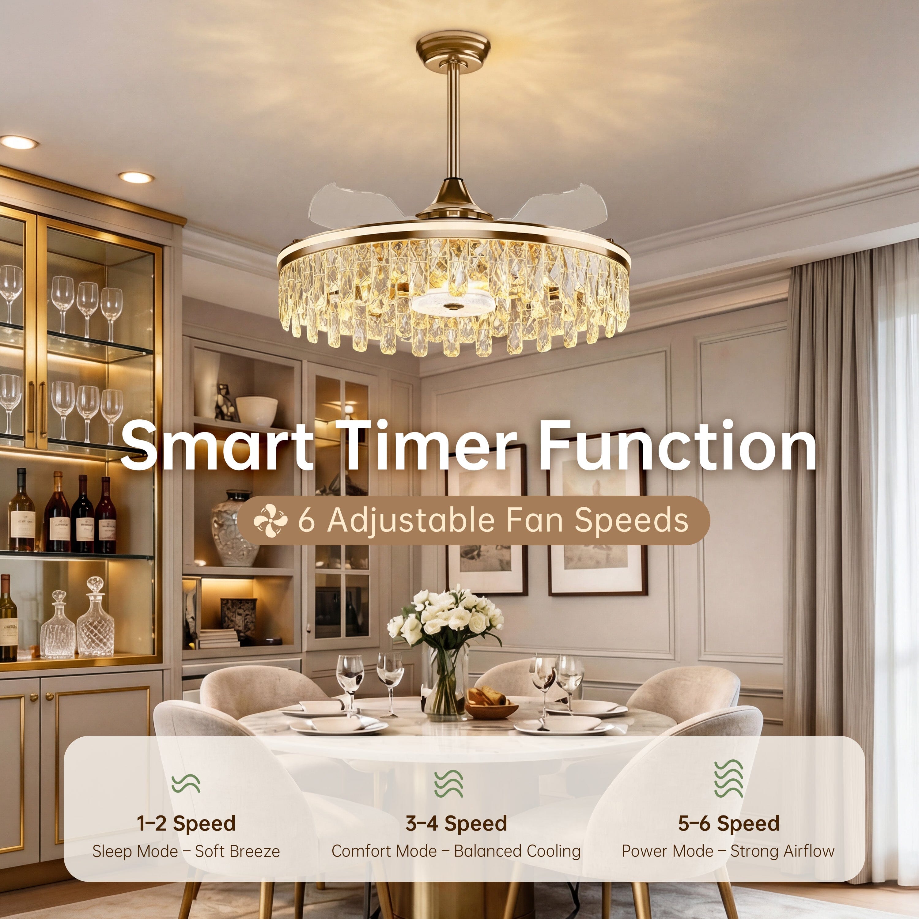 Lightsin 60cm Modern Gold Crystal Ceiling Fan with Light Lightsin UK 