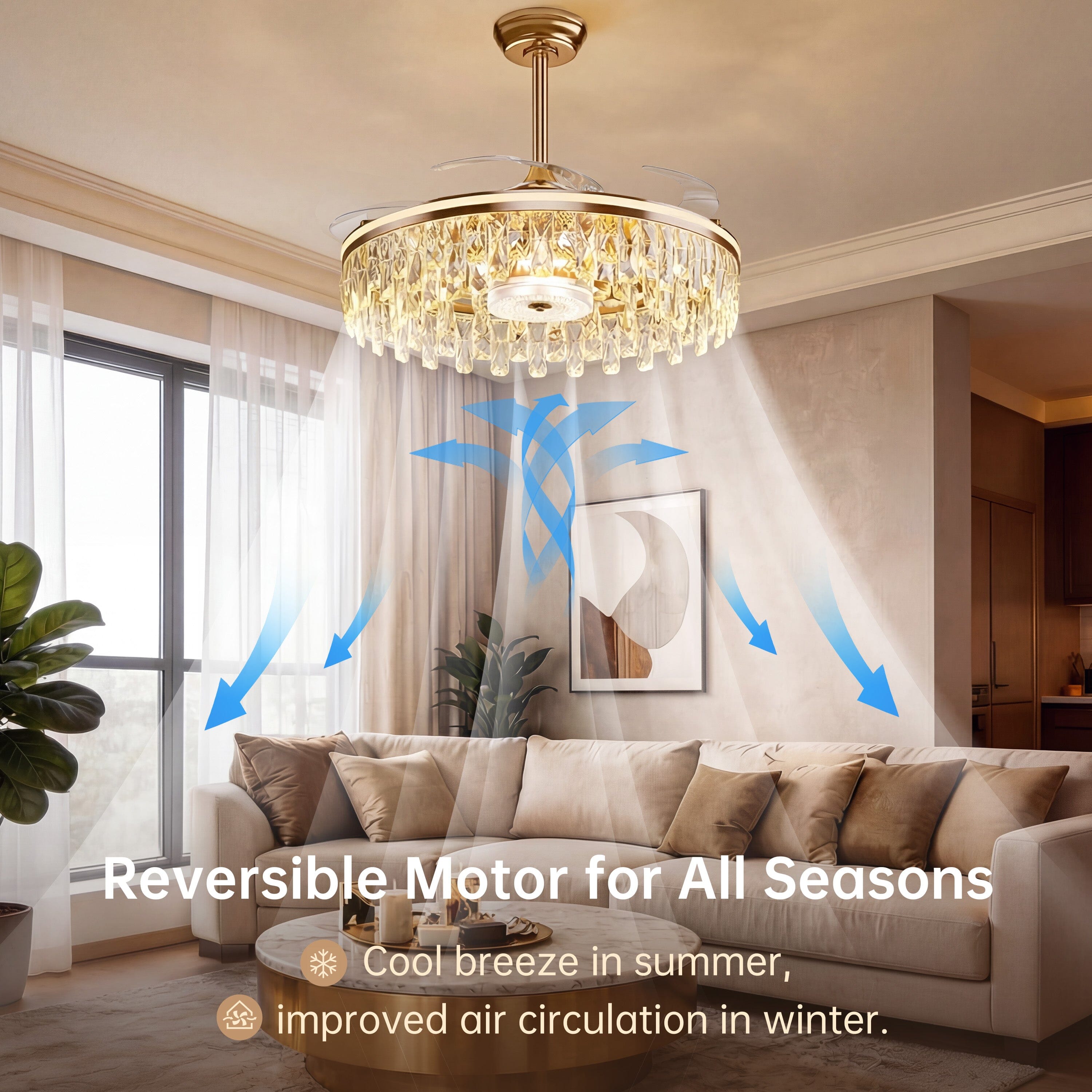 Lightsin 60cm Modern Gold Crystal Ceiling Fan with Light Lightsin UK 