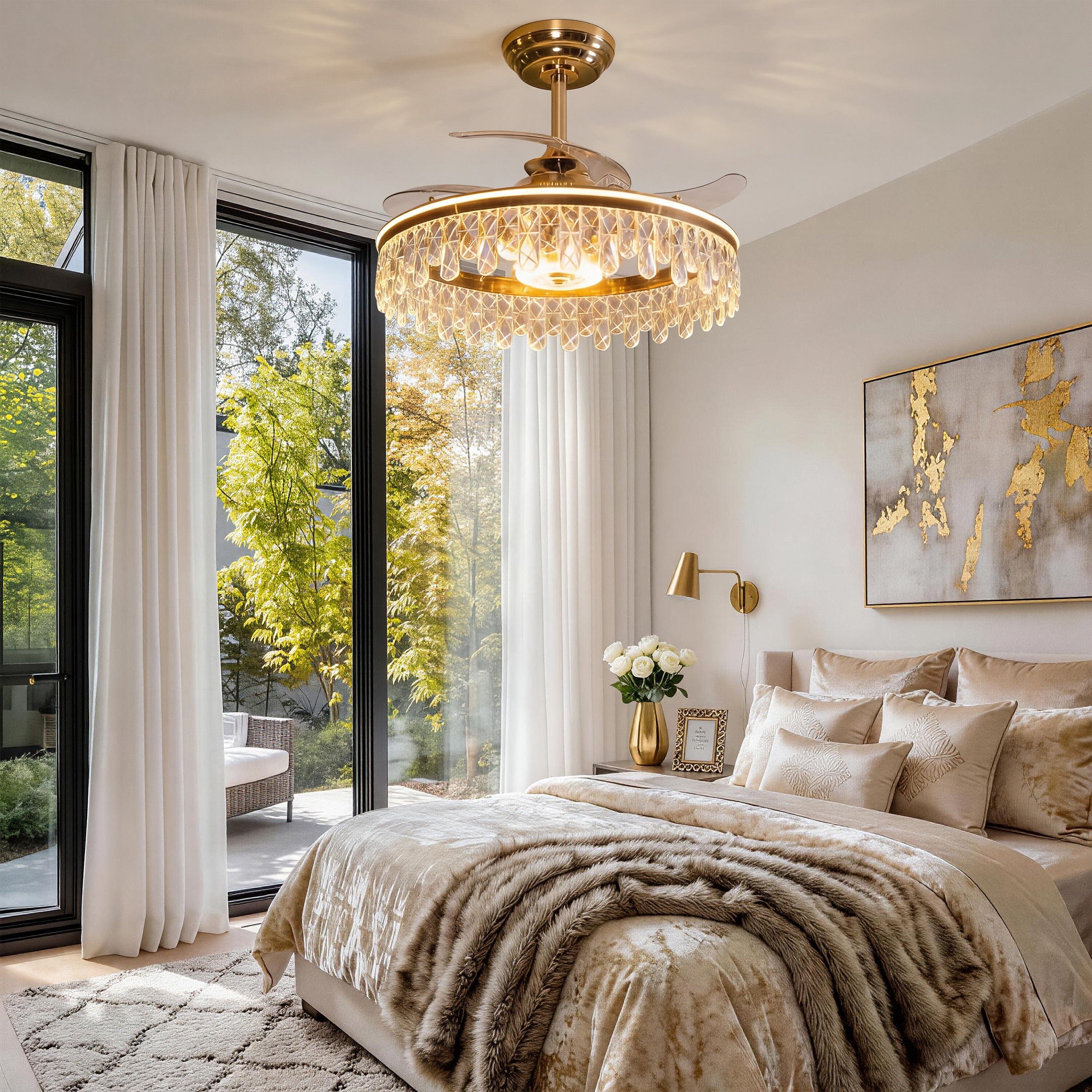 Lightsin 60cm Modern Gold Crystal Ceiling Fan with Light Lightsin UK 