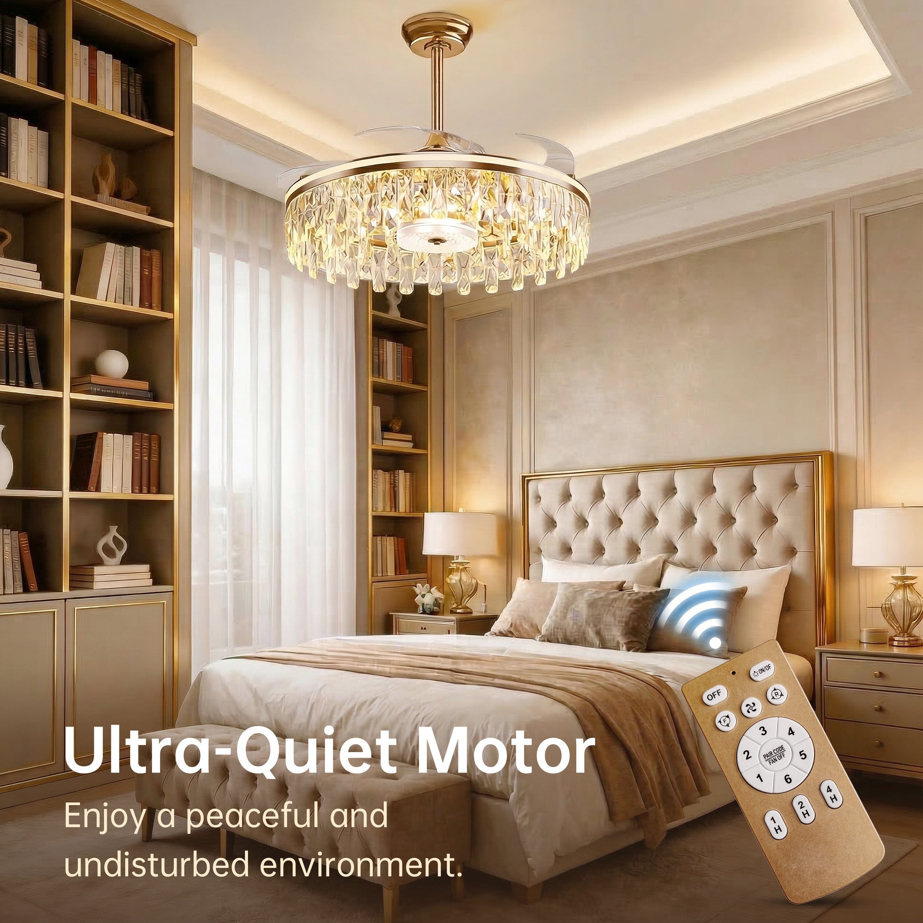 Lightsin 60cm Modern Gold Crystal Ceiling Fan with Light Lightsin UK 