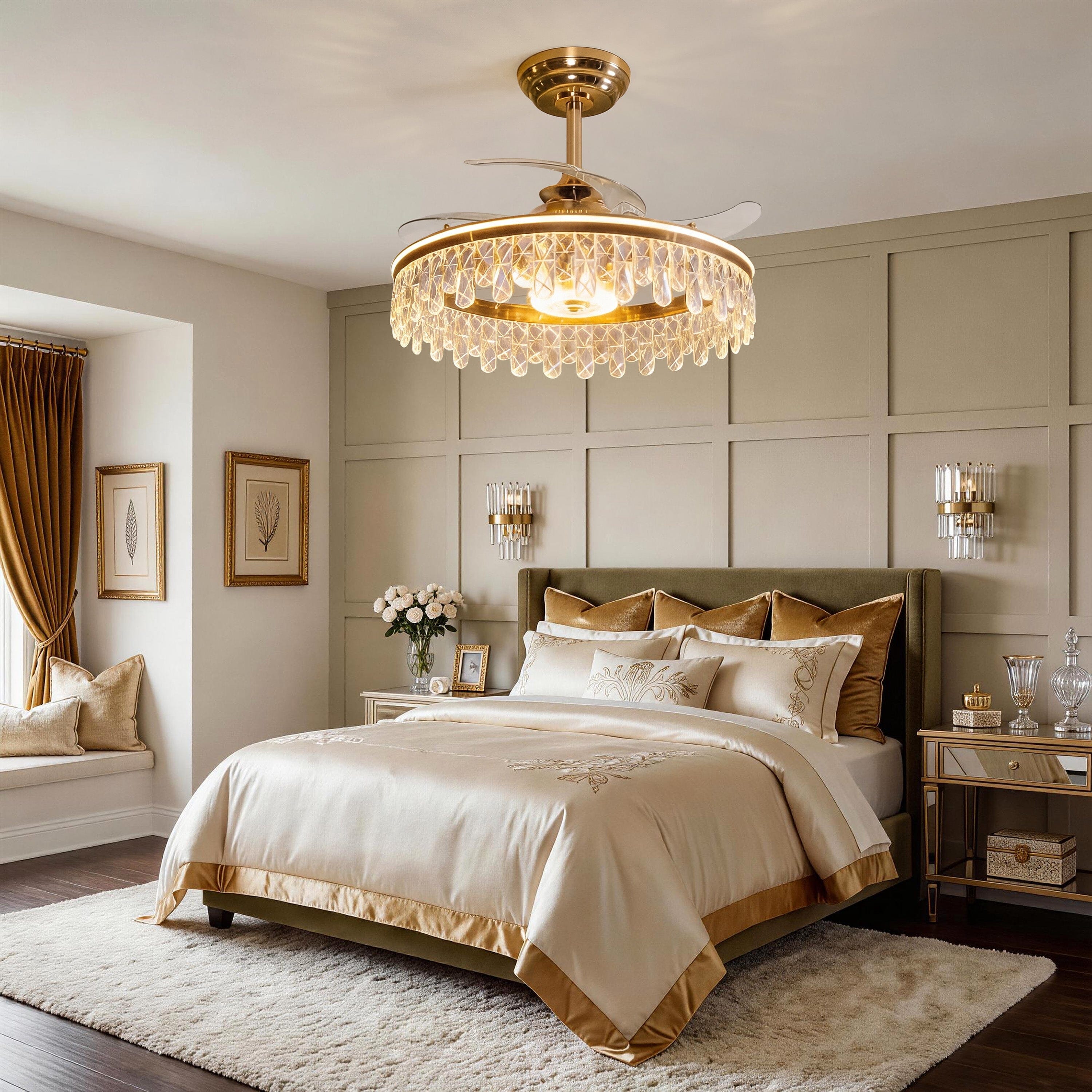 Lightsin 60cm Modern Gold Crystal Ceiling Fan with Light Lightsin UK 