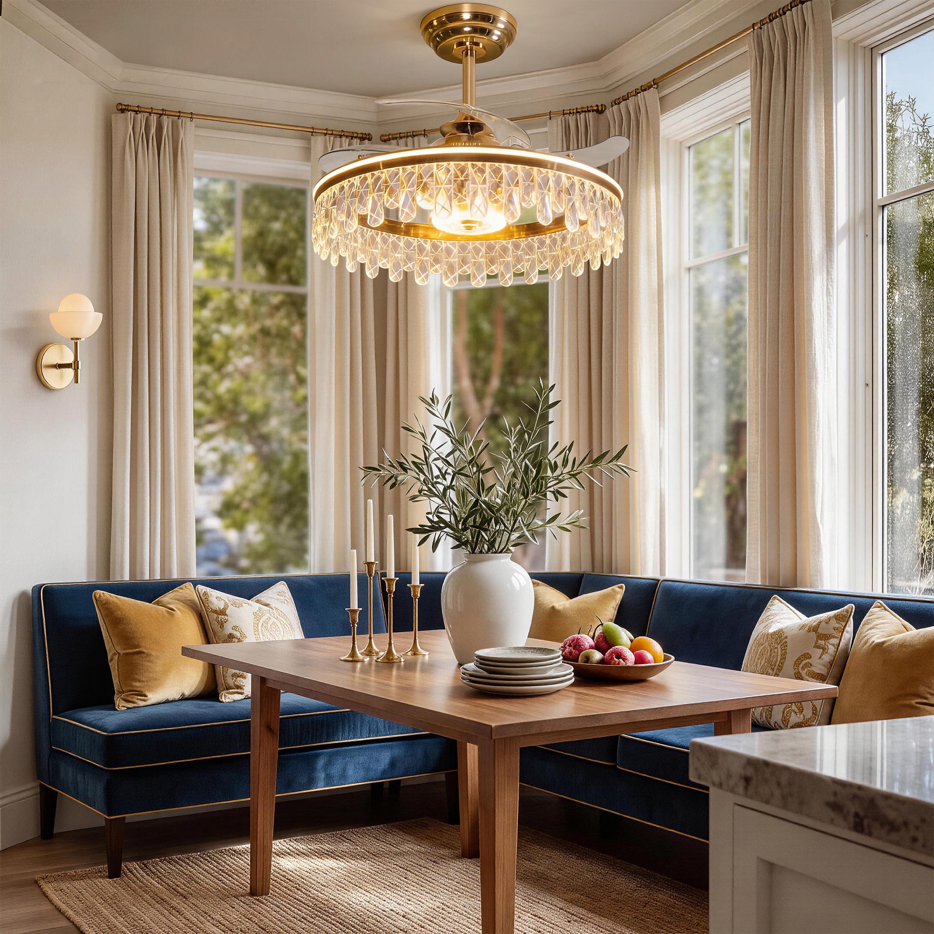 Lightsin 60cm Modern Gold Crystal Ceiling Fan with Light Lightsin UK 