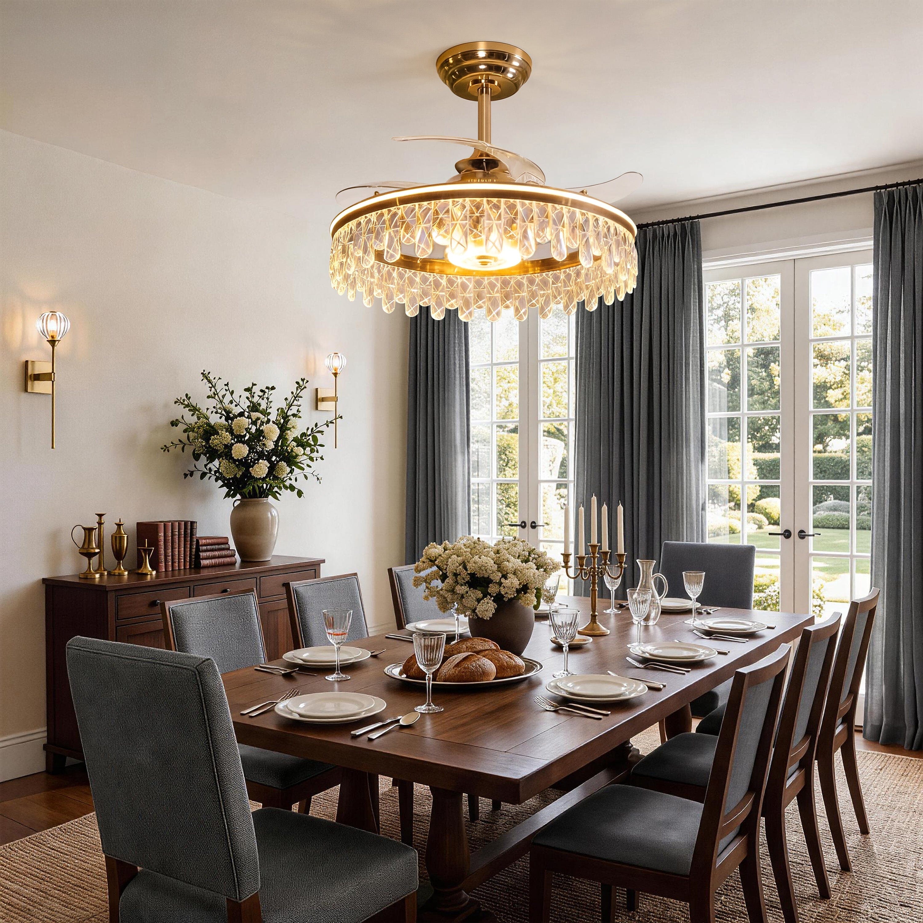 Lightsin 60cm Modern Gold Crystal Ceiling Fan with Light Lightsin UK 