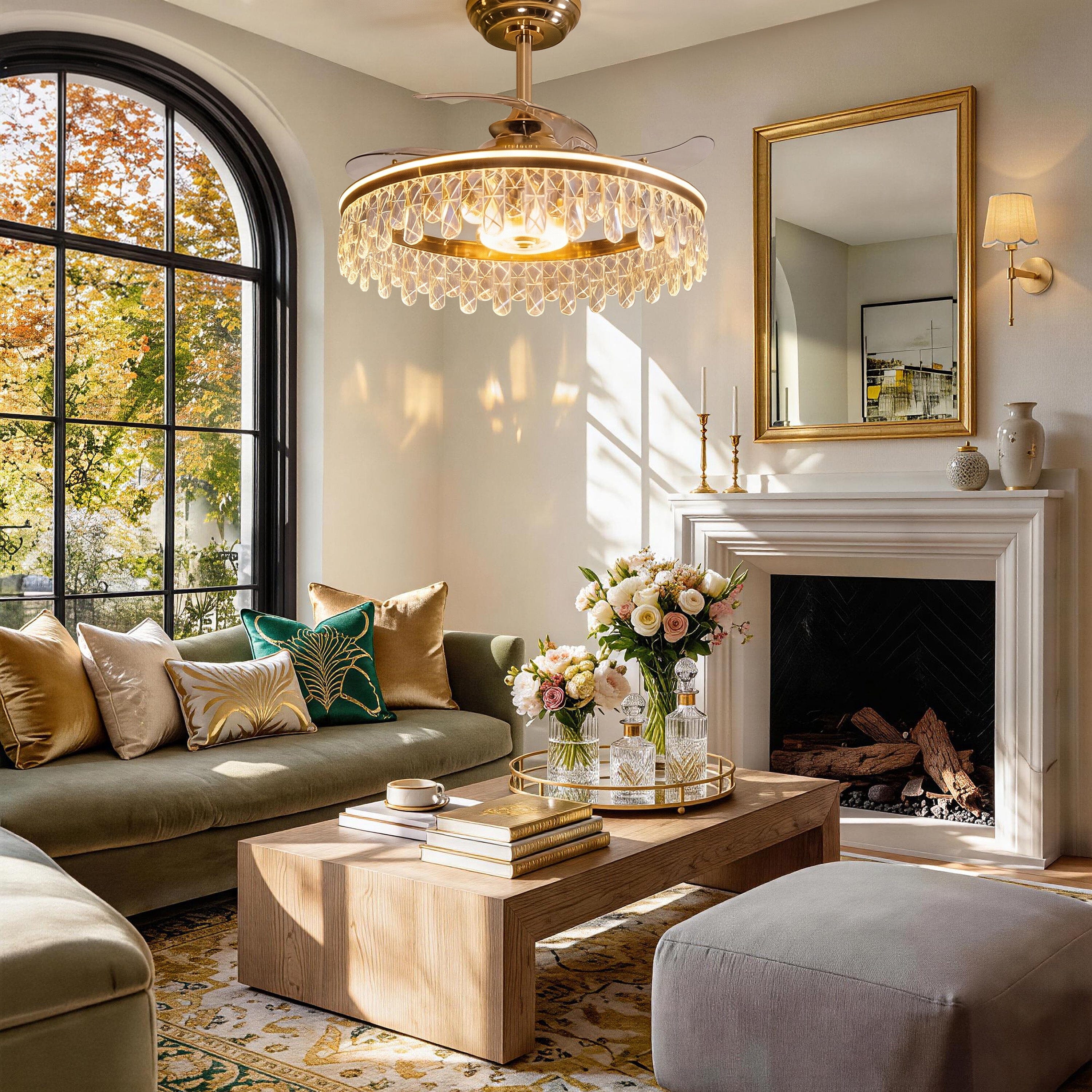 Lightsin 60cm Modern Gold Crystal Ceiling Fan with Light Lightsin UK 