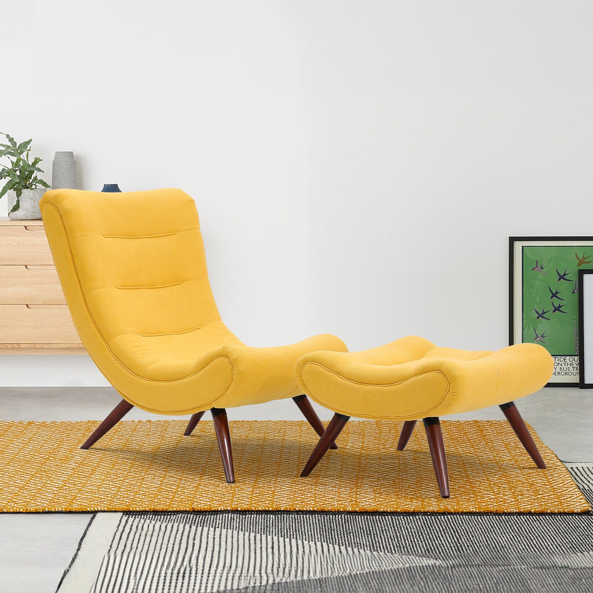 Modern Yellow Curved Accent Recliner with Ottoman Recliners Living and Home Yellow 