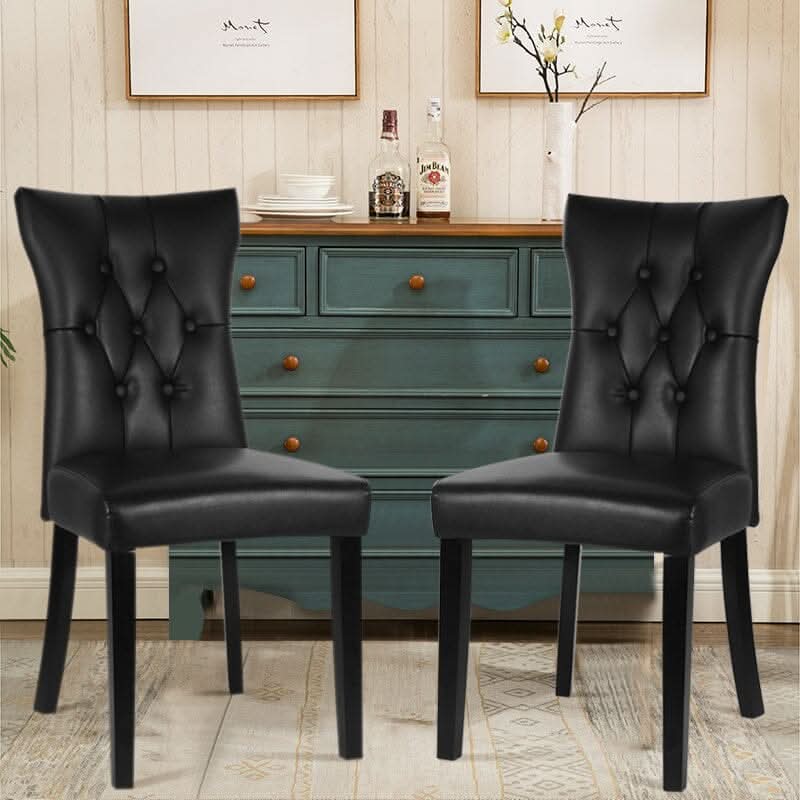 92cm Height Set 2 Faux Leather Dining Chairs Buttoned High Back Side Chairs