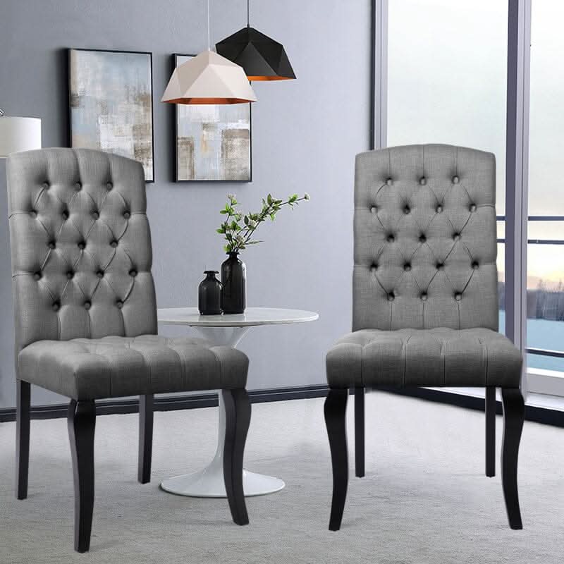 107cm Height Set 2 Comfortable Linen Buttoned Dining Chairs